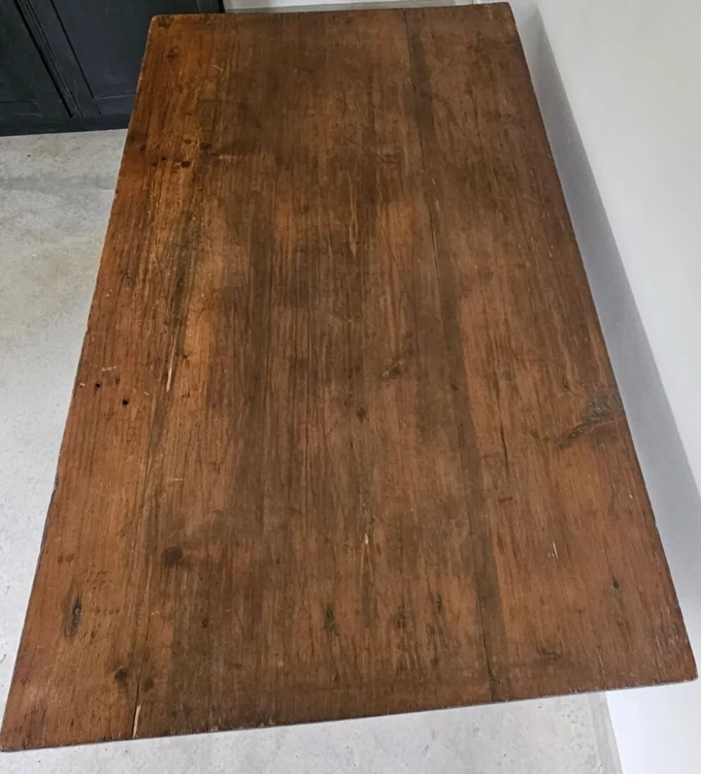 Table de travail française rustique antique de ferme, îlot Louis Philippe