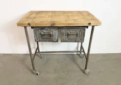 Table de travail industrielle vintage sur roues, années 1960