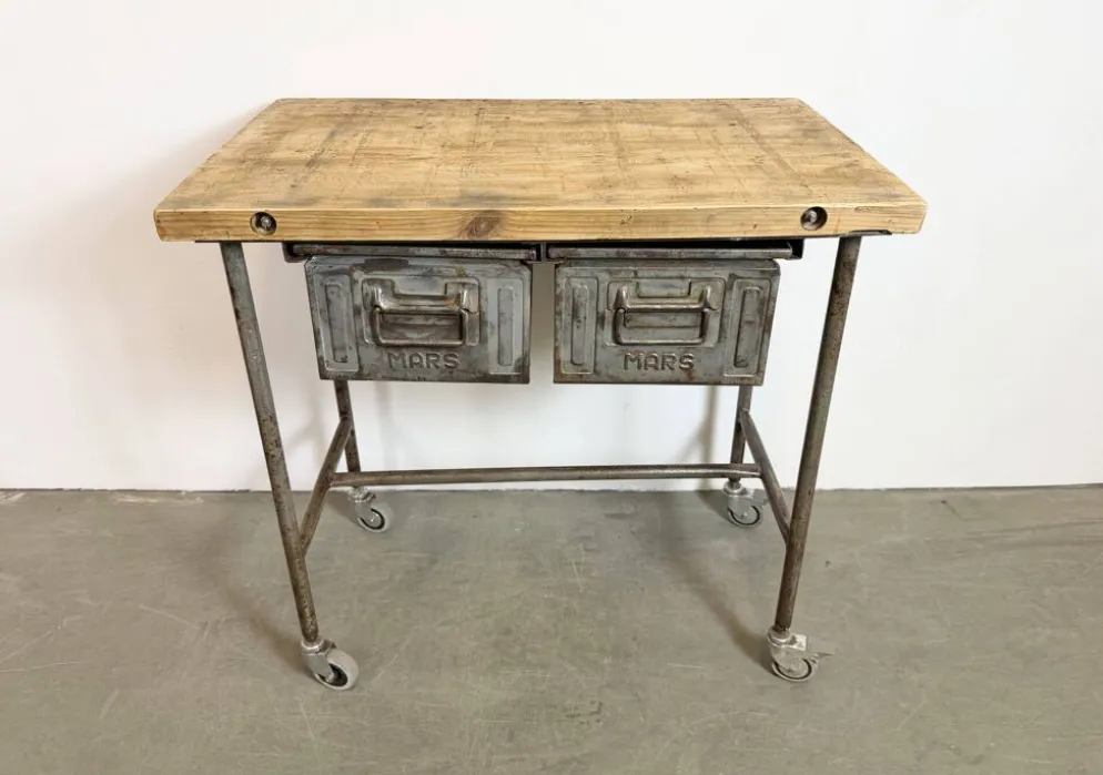 Table de travail industrielle vintage sur roues, années 1960