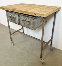 Table de travail industrielle vintage sur roues, années 1960