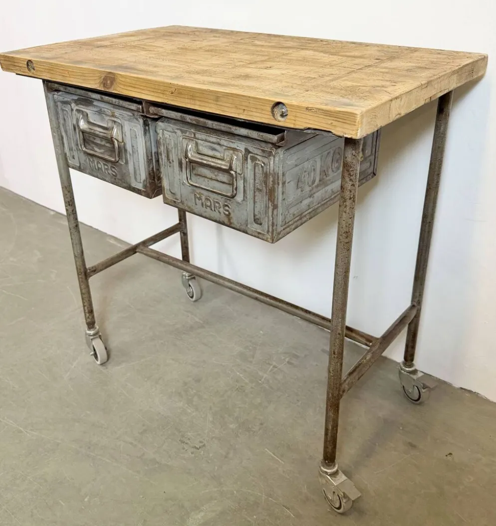 Table de travail industrielle vintage sur roues, années 1960
