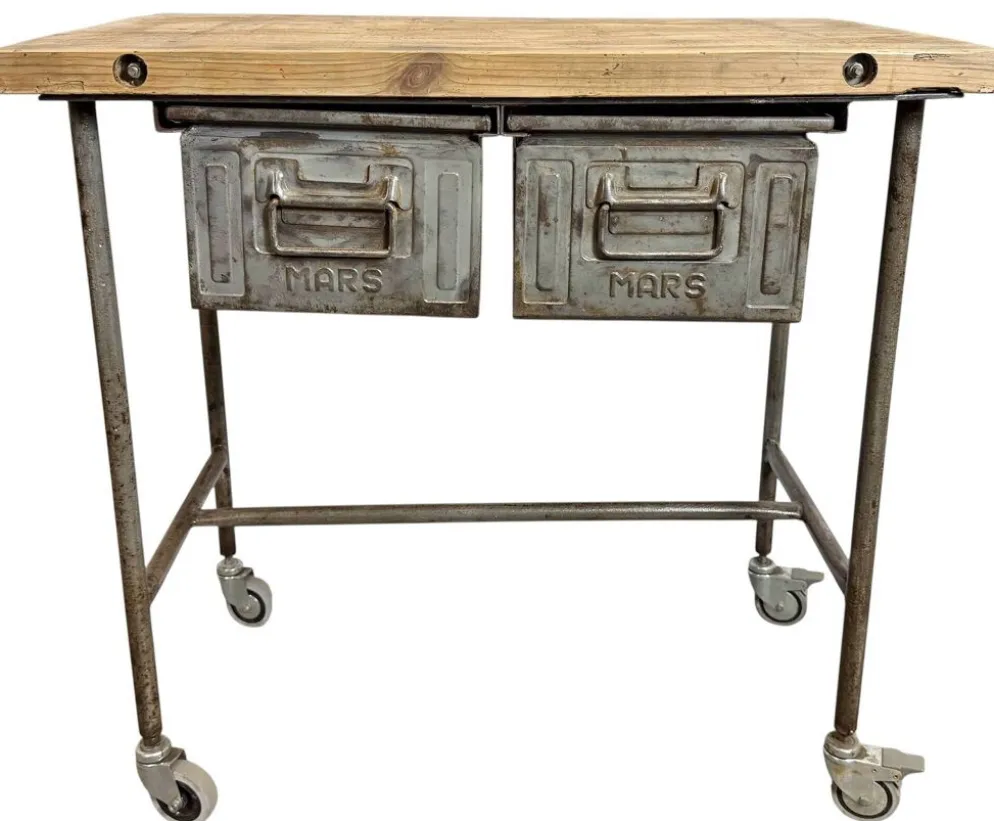 Table de travail industrielle vintage sur roues, années 1960