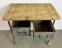 Table de travail industrielle vintage sur roues, années 1960
