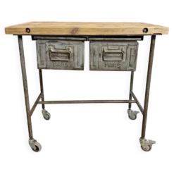 Table de travail industrielle vintage sur roues, années 1960