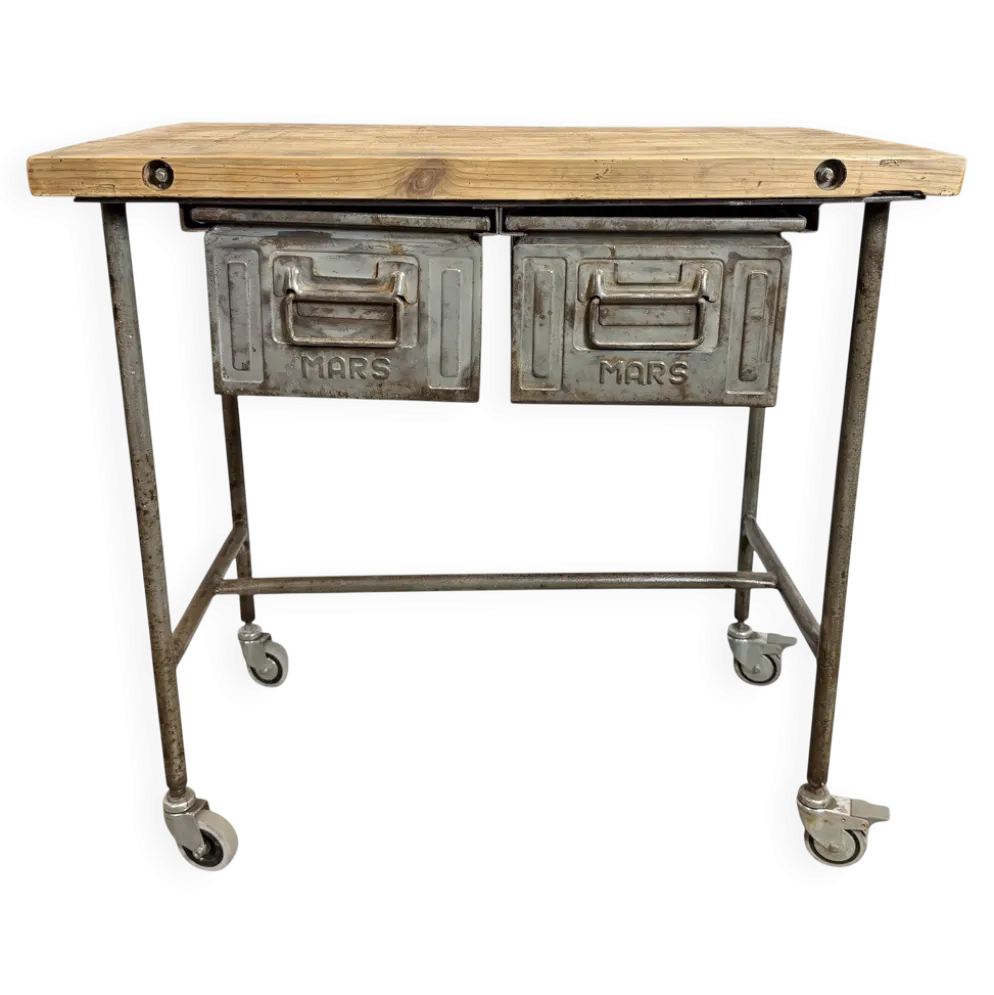 Table de travail industrielle vintage sur roues, années 1960