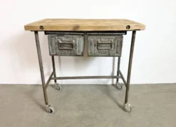 Table de travail industrielle vintage sur roues, années 1960