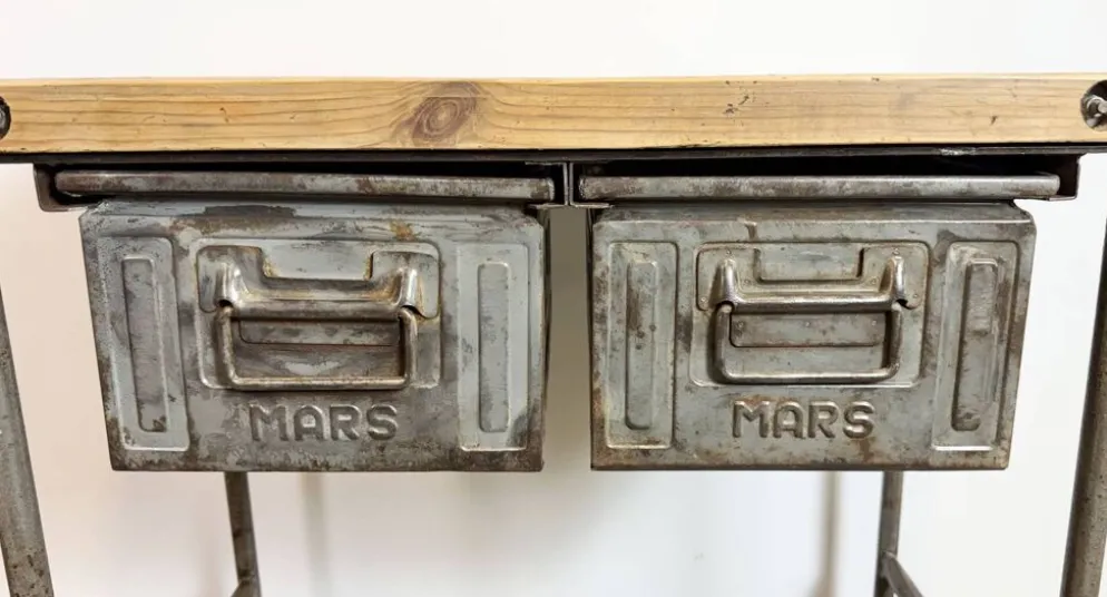 Table de travail industrielle vintage sur roues, années 1960