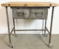 Table de travail industrielle vintage sur roues, années 1960