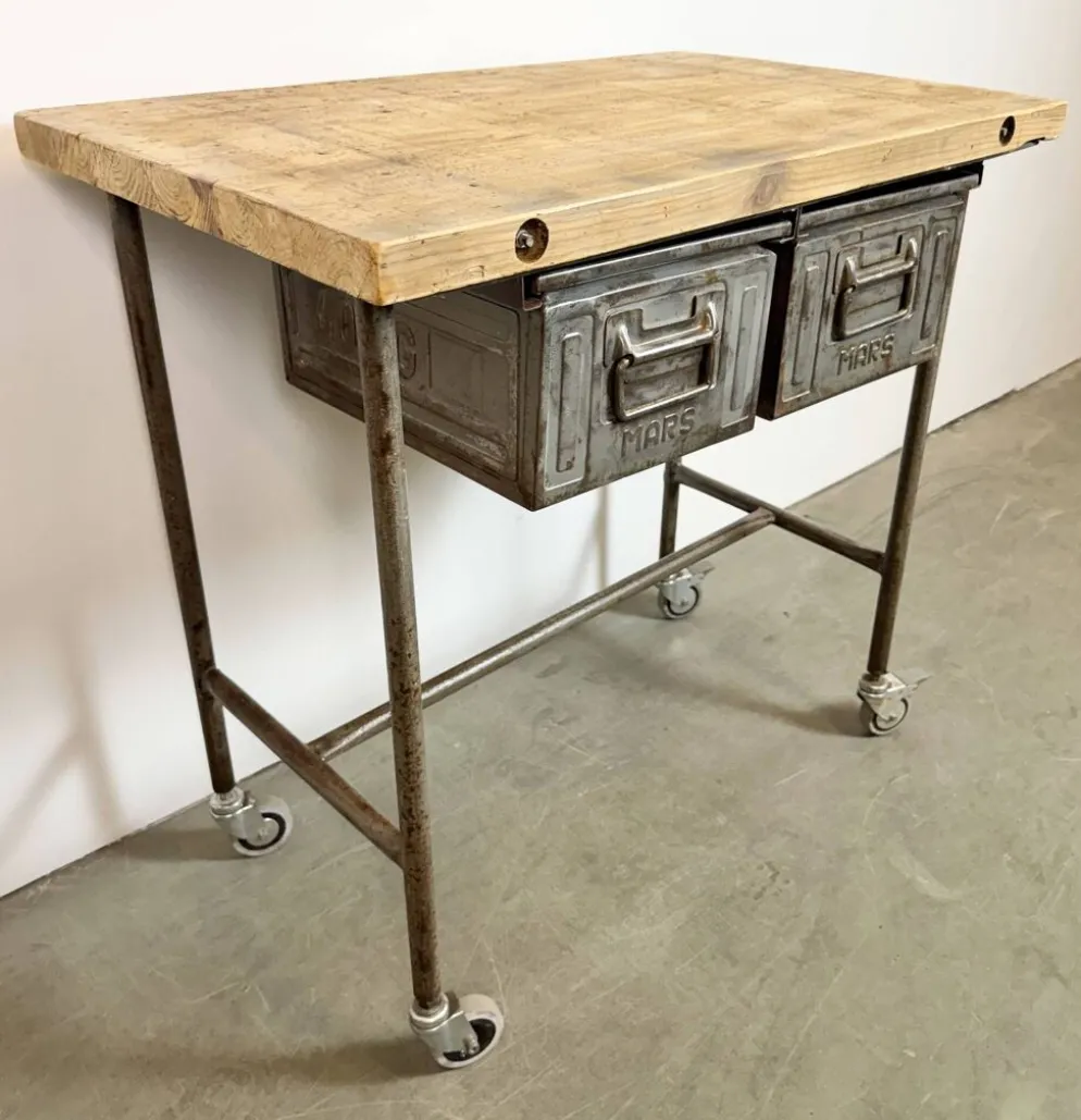 Table de travail industrielle vintage sur roues, années 1960