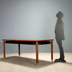 Table en hêtre, acajou et aluminium, Italie années 1960
