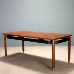 Table en hêtre, acajou et aluminium, Italie années 1960