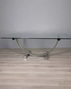 Table en métal vintage, laiton et verre par renato zevi, années 1970