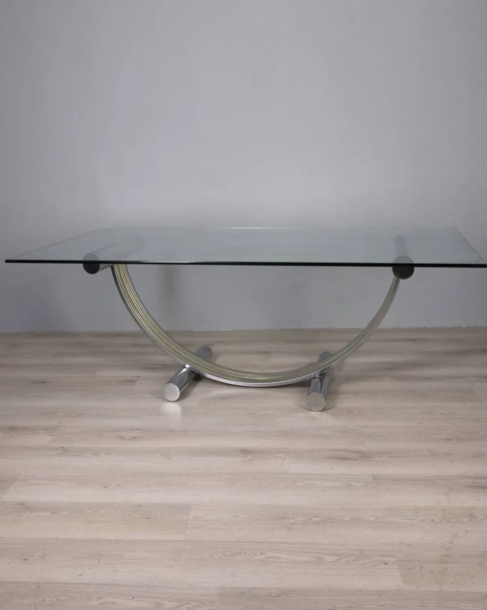 Table en métal vintage, laiton et verre par renato zevi, années 1970