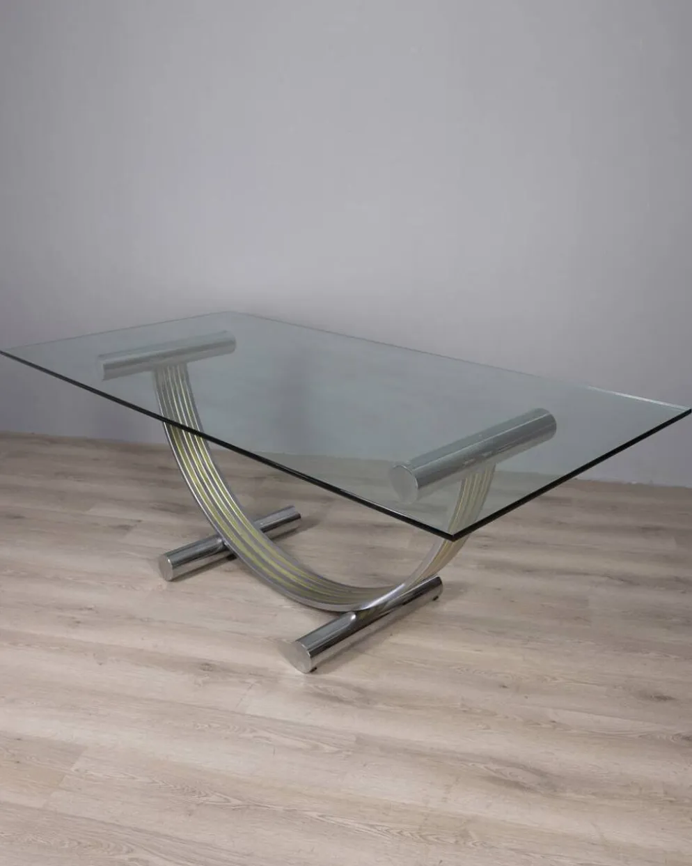 Table en métal vintage, laiton et verre par renato zevi, années 1970