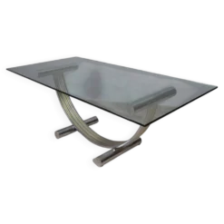 Table en métal vintage, laiton et verre par renato zevi, années 1970