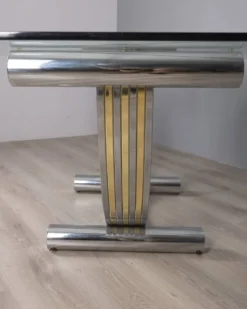 Table en métal vintage, laiton et verre par renato zevi, années 1970