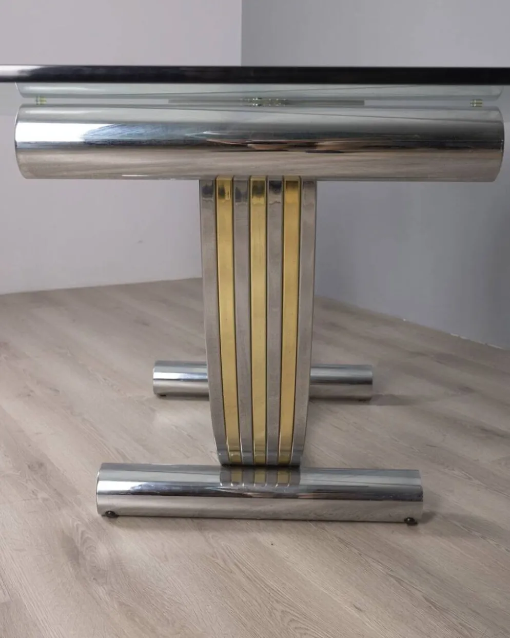 Table en métal vintage, laiton et verre par renato zevi, années 1970
