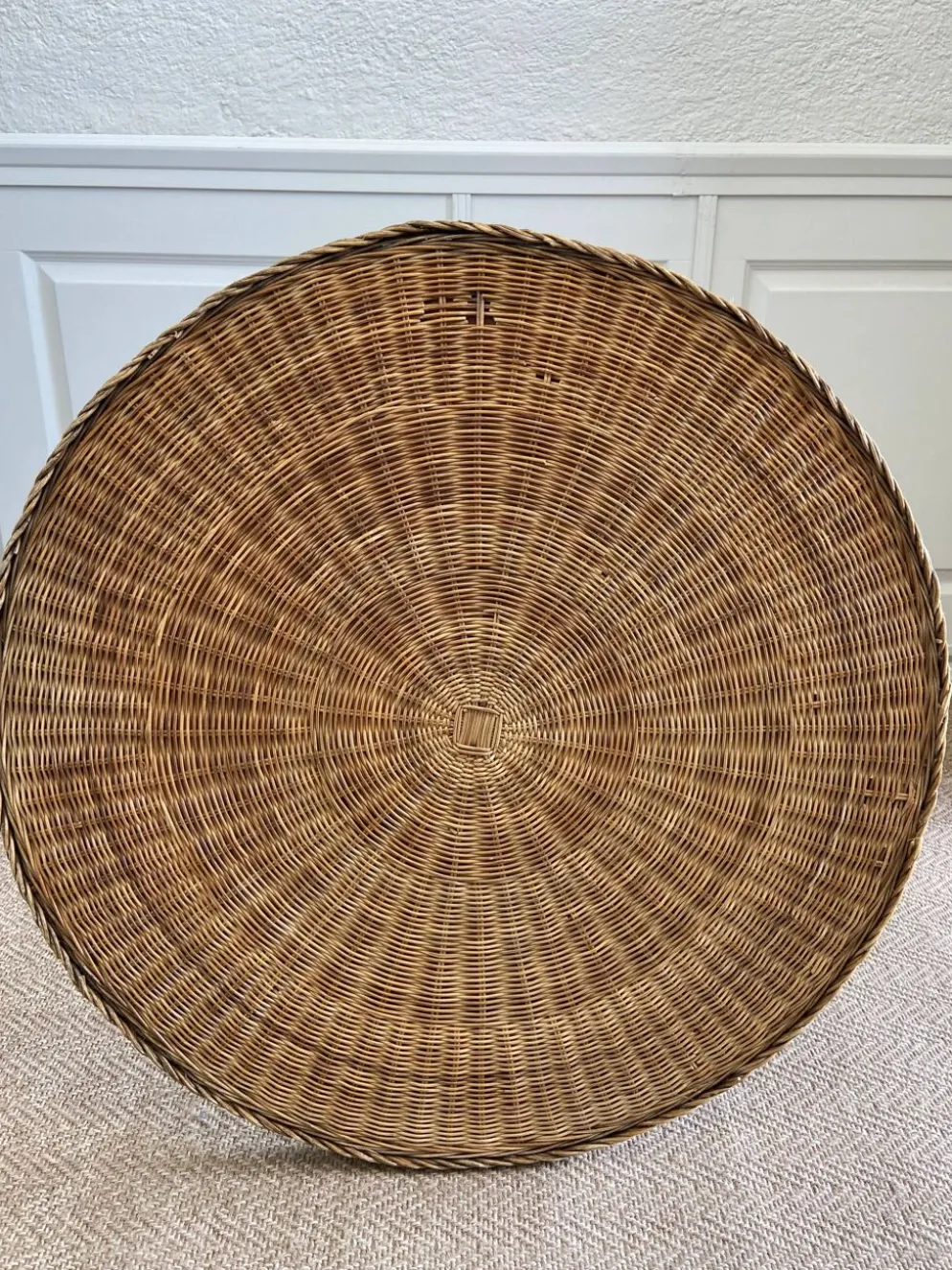 Table en osier Art Déco avec plateau en verre, Allemagne, vers 1920
