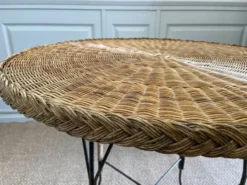 Table en osier Art Déco avec plateau en verre, Allemagne, vers 1920