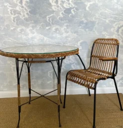 Table en osier Art Déco avec plateau en verre, Allemagne, vers 1920