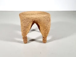 Table et tabourets à aiguille en osier et pin, France, années 1980