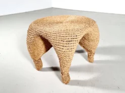 Table et tabourets à aiguille en osier et pin, France, années 1980
