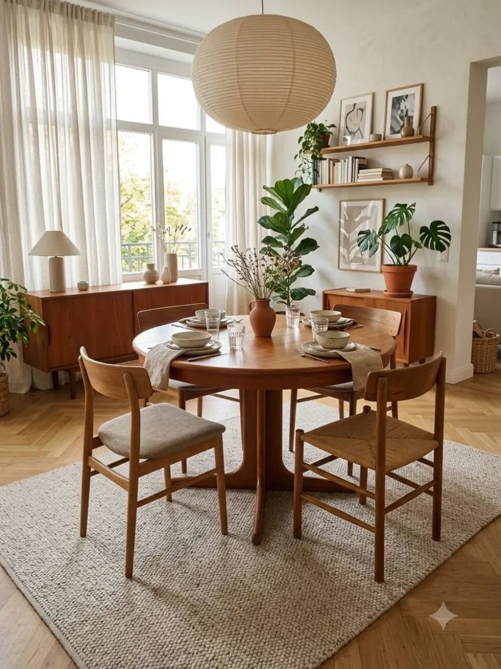 Table extensible Baumann en teck des années 60, (2 rallonges)