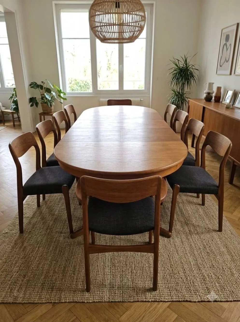 Table extensible Baumann en teck des années 60, (2 rallonges)