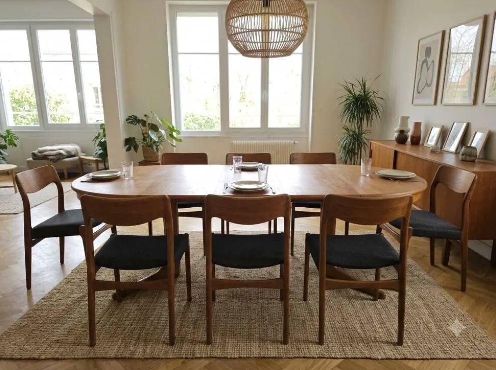 Table extensible Baumann en teck des années 60, (2 rallonges)