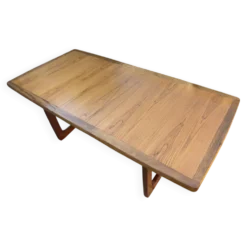 Table extensible en teck, piètement luge traîneau, style vintage