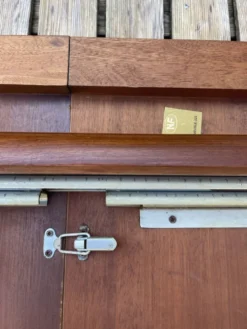 Table extensible en teck, piètement luge traîneau, style vintage