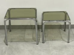 Table gigogne chrome et verre fumé lot de 2