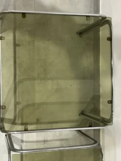 Table gigogne chrome et verre fumé lot de 2