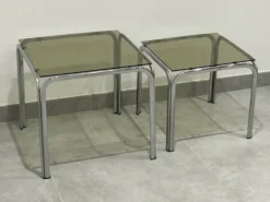 Table gigogne chrome et verre fumé lot de 2