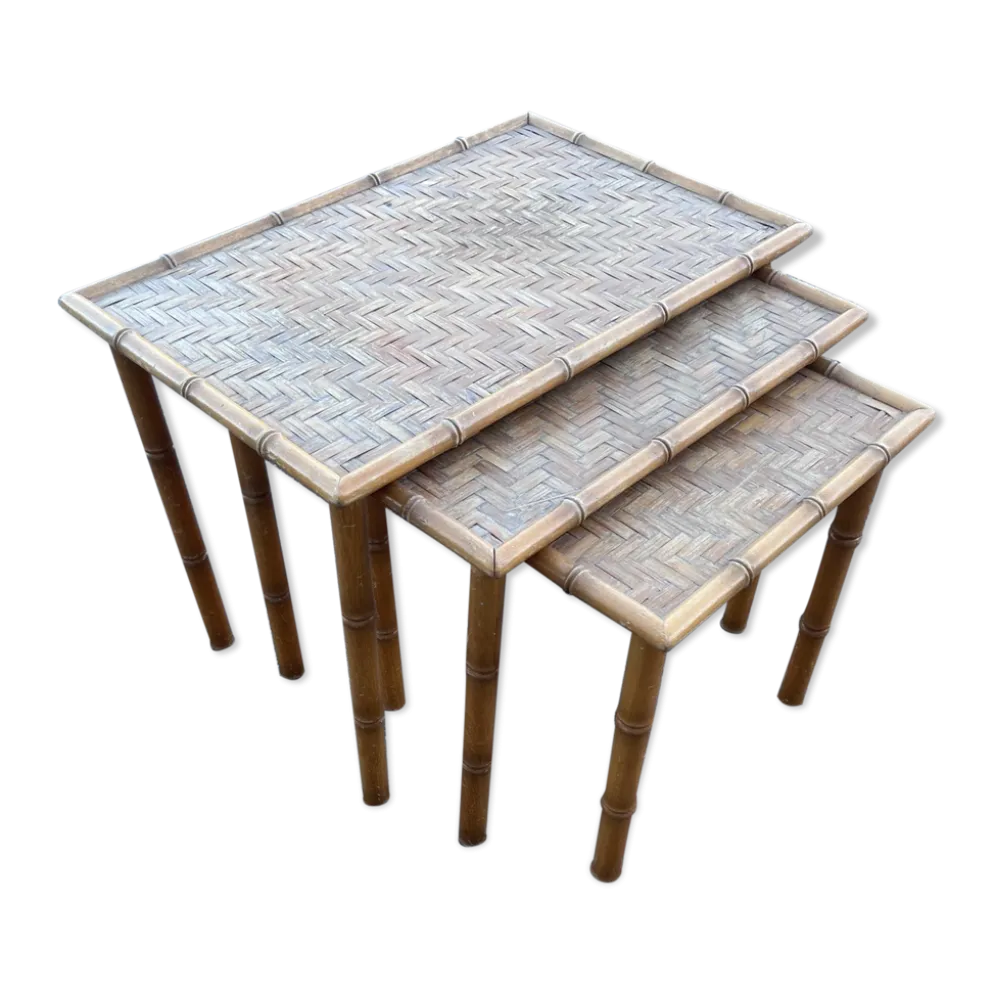 Table gigognes en osier et bambou