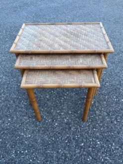 Table gigognes en osier et bambou