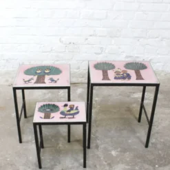Table gigognes - métal et céramique de Dour 1960