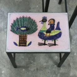 Table gigognes - métal et céramique de Dour 1960