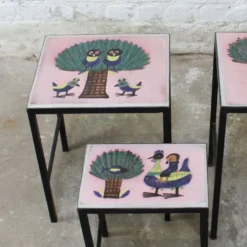 Table gigognes - métal et céramique de Dour 1960