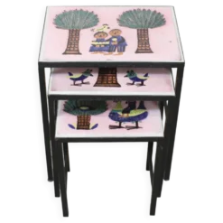 Table gigognes - métal et céramique de Dour 1960