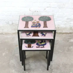 Table gigognes - métal et céramique de Dour 1960