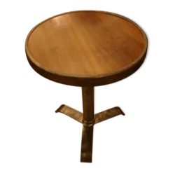 Table guéridon de bistrot en acier poli et bois de noyer vers 1950