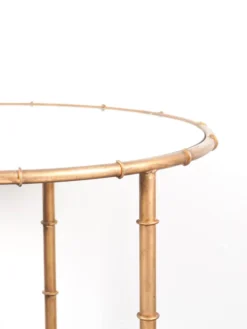 Table, guéridon vintage en métal doré et plateau en miroir