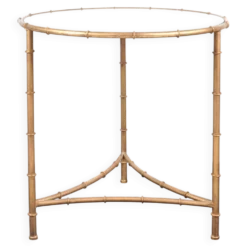 Table, guéridon vintage en métal doré et plateau en miroir
