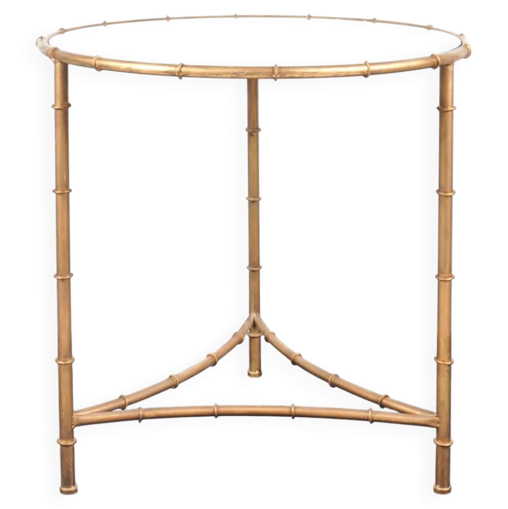 Table, guéridon vintage en métal doré et plateau en miroir