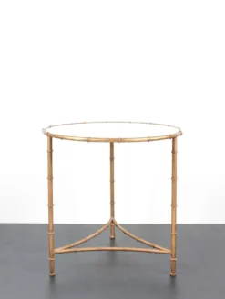 Table, guéridon vintage en métal doré et plateau en miroir