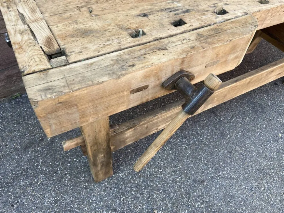 Table industrielle Établi menuisier en bois naturel brut vintage bohême