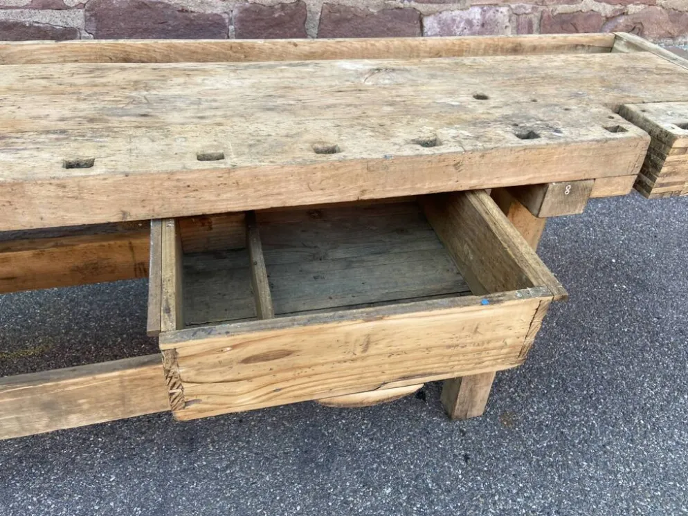 Table industrielle Établi menuisier en bois naturel brut vintage bohême