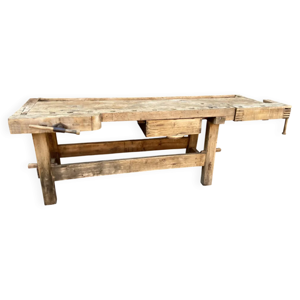 Table industrielle Établi menuisier en bois naturel brut vintage bohême