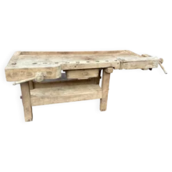 Table industrielle établi menuisier en bois naturel brut vintage bohême